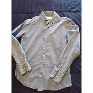 Mott &‎ Bow Shirt Men's Small Blue Chambray Cotton Long Sleeve Button Up 7O